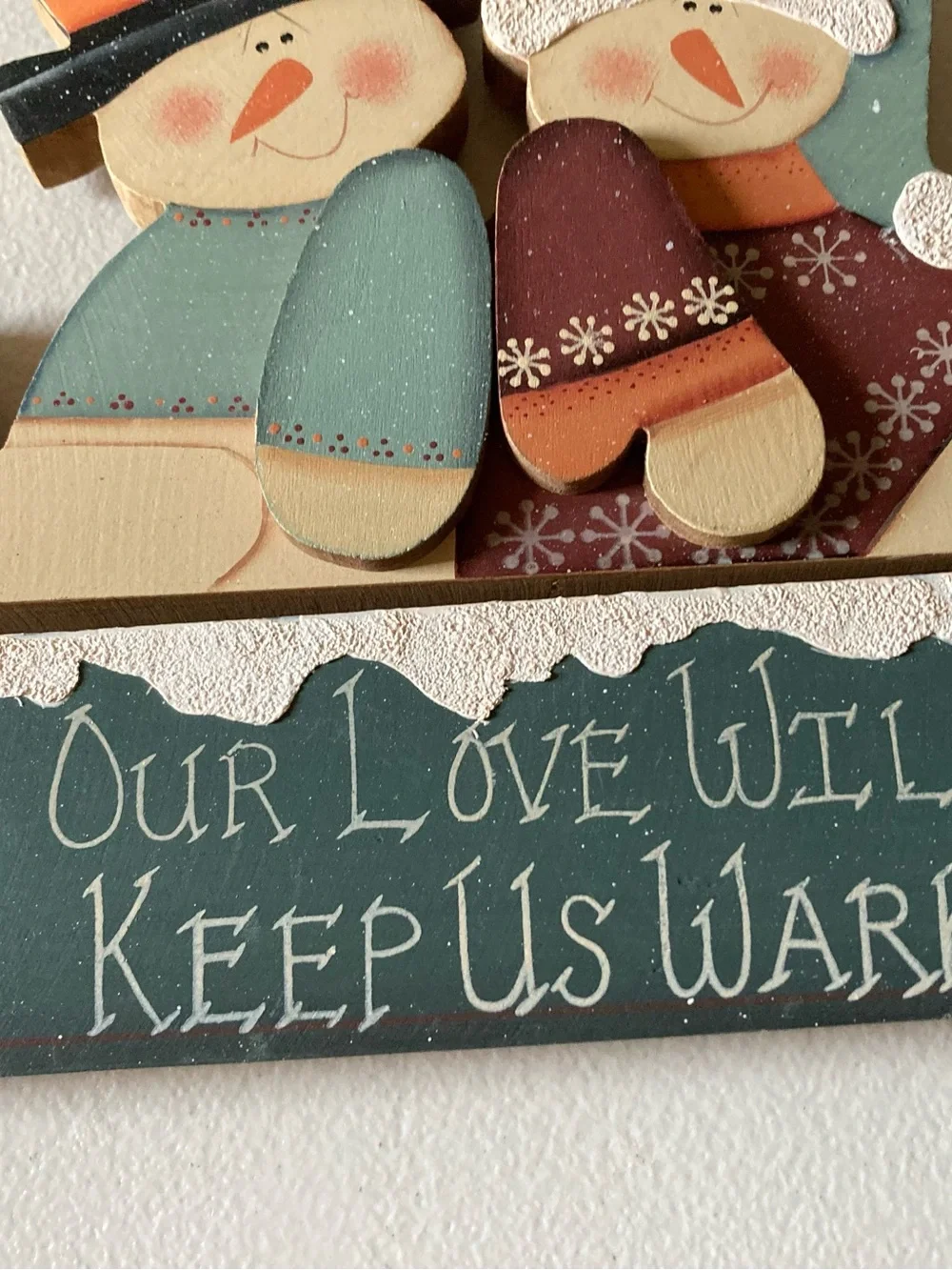 Hanging Wood Snowman Couple Plaque Sign 